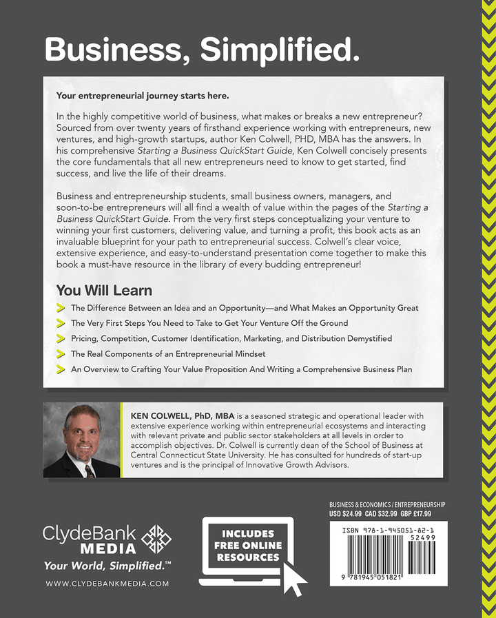 Starting a Business QuickStart Guide by Ken Colwell, MBA, PhD ISBN 978-1-945051-82-1 in paperback format. #format_paperback