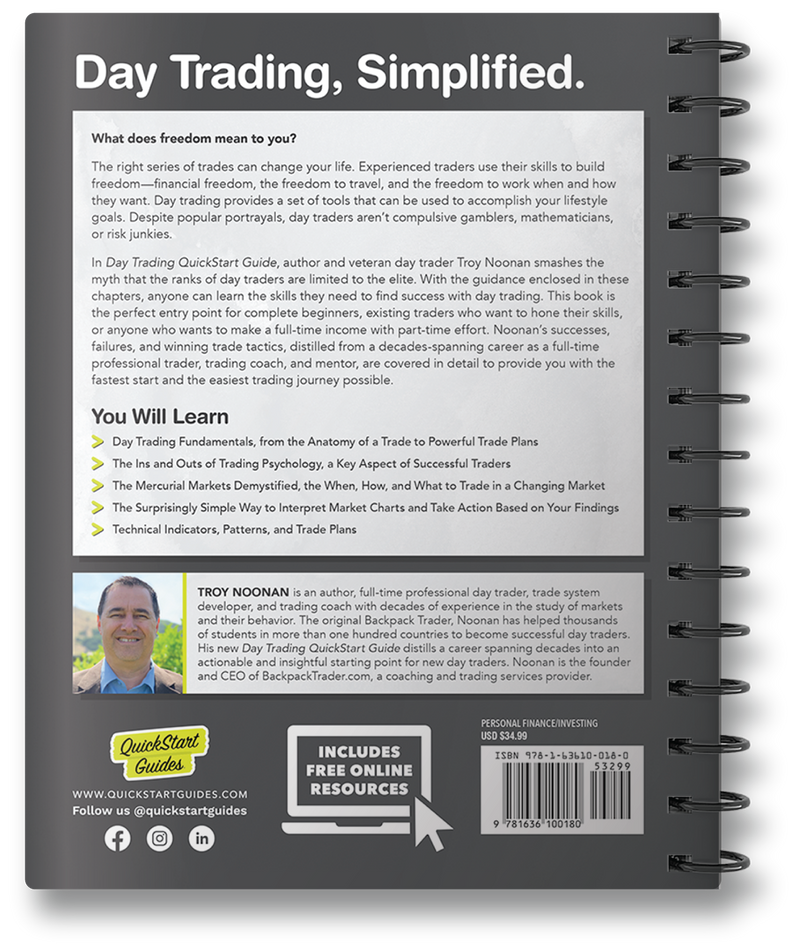 Day Trading QuickStart Guide by Troy Noonan ISBN 978-1-63610-020-3 in spiral-bound format. 