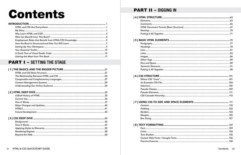 HTML & CSS QuickStart Guide by David DuRocher ISBN 978-1-63610-023-4 in spiral-bound format. 