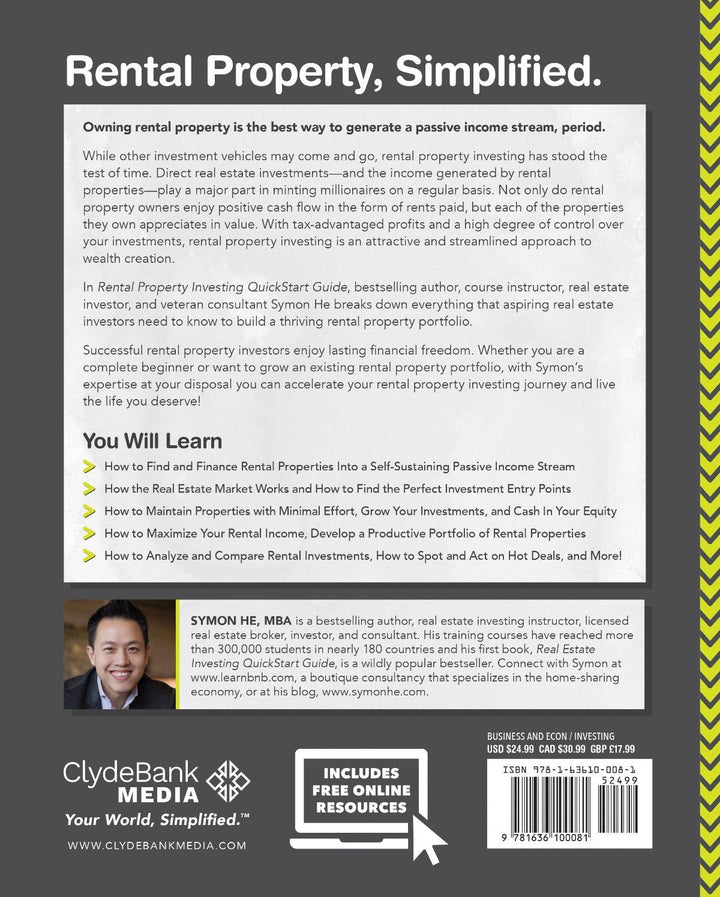 Rental Property Investing QuickStart Guide by Symon He MBA ISBN 978-1-63610-008-1 in paperback format. #format_paperback